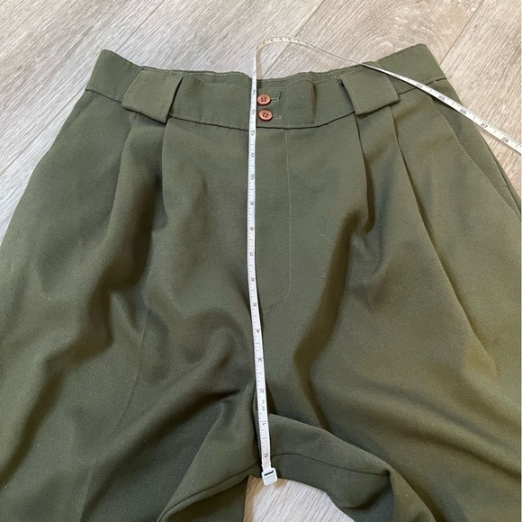 VINTAGE Olive Khaki Green Trousers Pleated Tapered Carrot Relaxed Fit Pants 8 10 - Picture 13 of 14